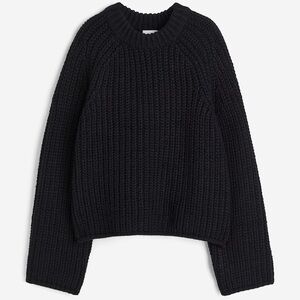 H&M Black Chunky Knit Sweater Balloon Sleeve Size Large